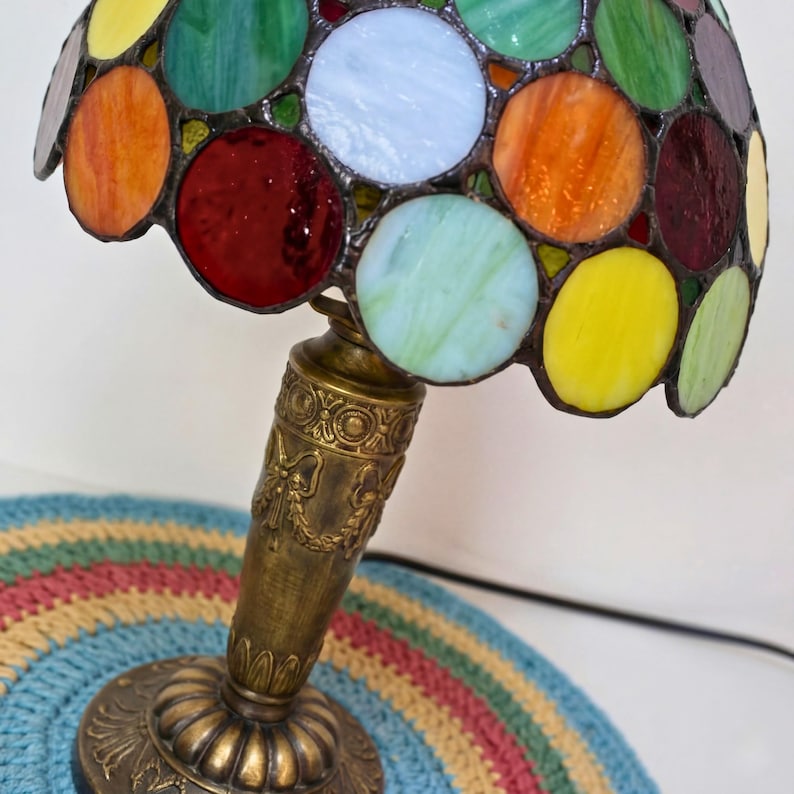 Polka Dot Tiffany Table Lamp, Handmade Mosaic Stained Glass Lamp, Colorful Bedroom & Living Room Decor, Boho Bedside Lamp, Home Decor Gifts image 5