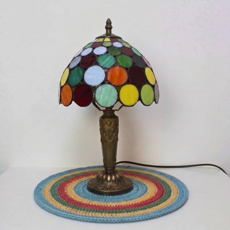 Polka Dot Tiffany Table Lamp, Handmade Mosaic Stained Glass Lamp, Colorful Bedroom & Living Room Decor, Boho Bedside Lamp, Home Decor Gifts image 6