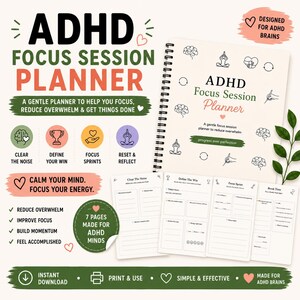 ADHD-fokussessionsplanerare | Utskrivbar fokussession | Digital ADHD-planerare | ADHD-prokrastineringsplanerare | Neurodivergent | pdf