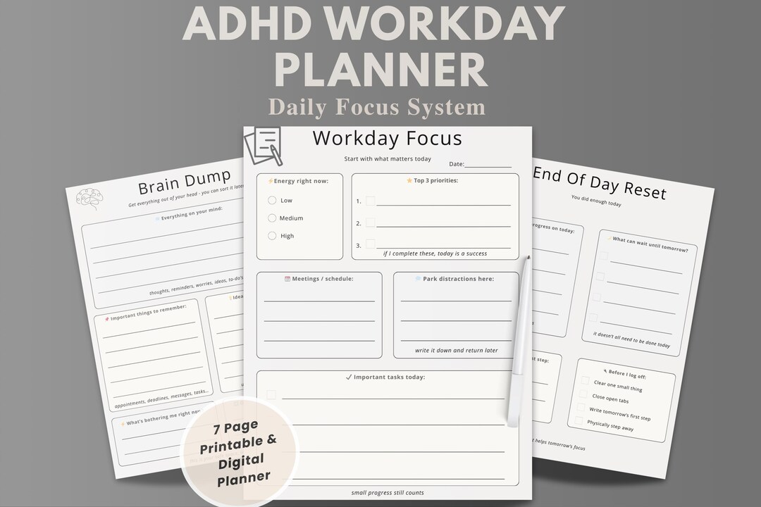 ADHD Workday Planner, Focus Planner for ADHD, Daily Productivity ...