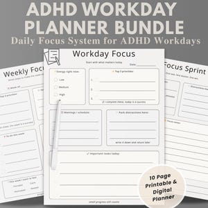 ADHD Workday Planner Bundle, Printable ADHD Planner, Focus & Productivity Planner, Weekly + Daily Planner, ADHD Work Planner, Digital