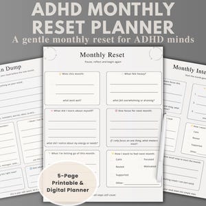 ADHD Monthly Reset Planner | Gentle Monthly Reflection & Planning | ADHD Daily Planner | Printable PDF | Digital Download