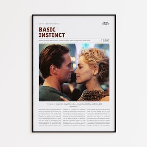 May include: Framed movie poster for "Basic Instinct" featuring Michael Douglas and Sharon Stone. The poster includes the film's title, director, and cast, with a still image of the two actors. The poster is in a black frame.