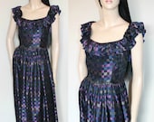 Vintage Gypsy Wench style Dress / Abstract print / 50s Retro / Ruffle collar / Folk / Fantasy / Boho / Hippie / Festival /  UK10-12 / Small