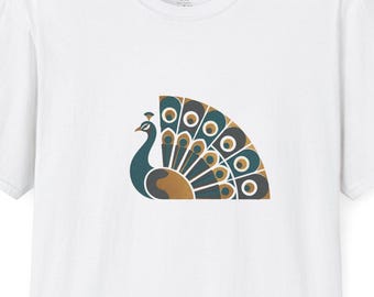 Geometrisch Pfau Shirt Pfauenfeder Tee Retro Vogel Geschenk Art Deco Design Pfau Grafik