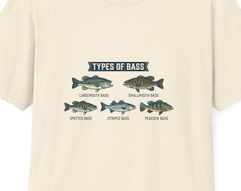 Chemise Types de achigan Tee-shirt Espèces de poisson Grande bouche Petite bouche Cadeau Pêche Graphique Pêcheur