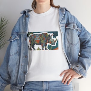 Geometric Rhino Tee | Tribal Pattern Animal Graphic Shirt