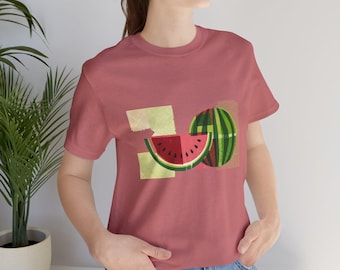 Maglietta con anguria, illustrazione di frutta, regalo estivo retrò, grafica, picnic, design artistico, stile vintage