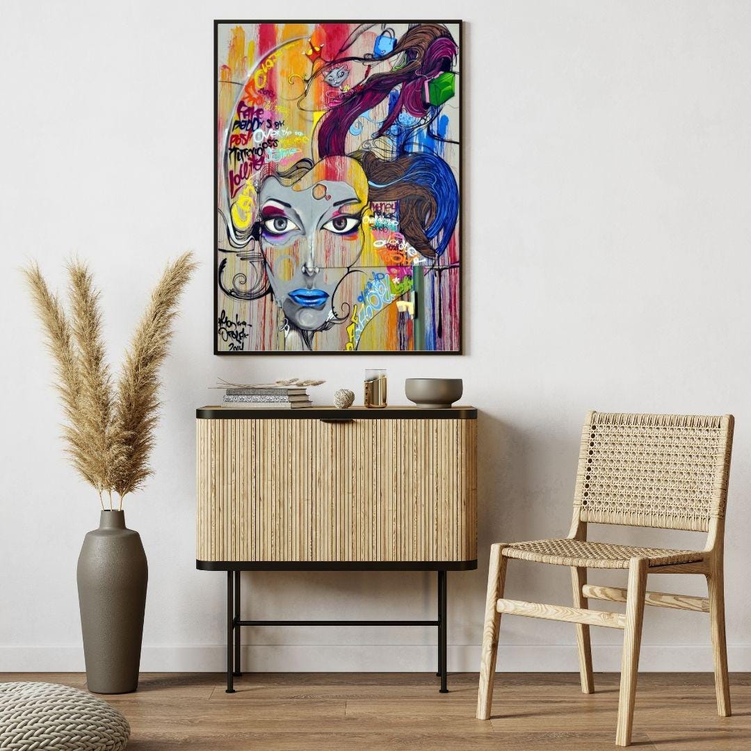 Abstract Woman Face Wall Art Printable, Colorful Modern Portrait Art ...