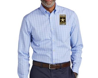 US ARMY RETIRED Brooks Brothers Gemustertes faltenfreies Stretchhemd
