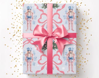 Pink Nutcracker Toile Wrapping Paper with Girl Coquette in Matte or Glossy Finish