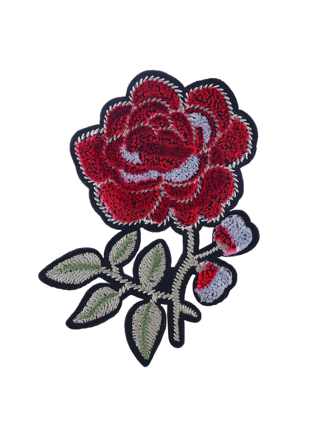 Rose Line Patch Gorgeous Embroidered Beaded Red Rose Patch, Sew on Rose Applique for ...
