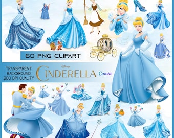 Cinderella Clipart Bundle: 60 PNG Cartoon Images (Digital Download)