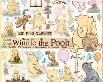Winnie the Pooh Clipart, Classic Friends, 121 PNG Bundle (Digital Download)