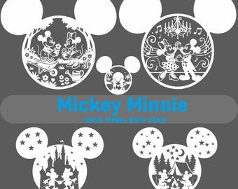 SVG Mickey e Minnie apaixonados, pacote de silhuetas de casal da Disney, SVG de casamento da Disney, SVG Mickey e Minnie jardinando, dançando e acampando, vetor digital