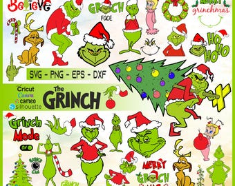 Clipart bundle Grinch Christmas PNG designs, 2000 images, digital download