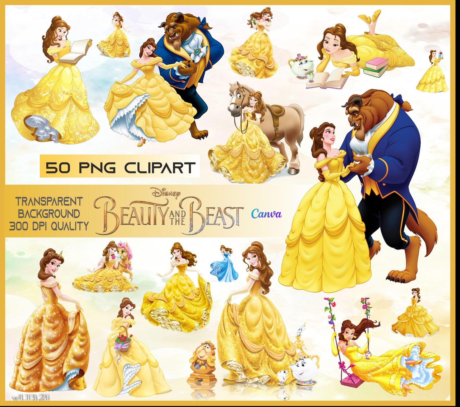 Belle Clipart Bundle: Beauty and the Beast PNG Images (digital Download ...