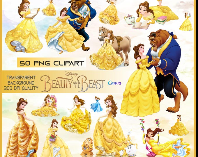 Belle Clipart Bundle: Beauty and the Beast PNG Images (digital Download ...