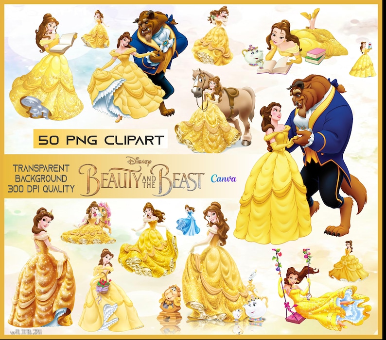 Belle Clipart Bundle: Beauty and the Beast PNG Images (digital Download ...