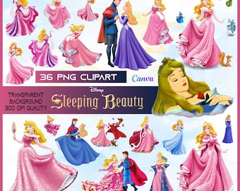 オーロラ姫の水彩画クリップアート：眠れる森の美女 PNG（デジタル