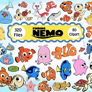 Nemo SVG, Nemo PNG Clipart Bundle, Nemo Digital Papers, Clipart di pesci per il compleanno di Nemo, Decorazione per torta di Nemo, Alla ricerca di Nemo PNG Clipart Bundle