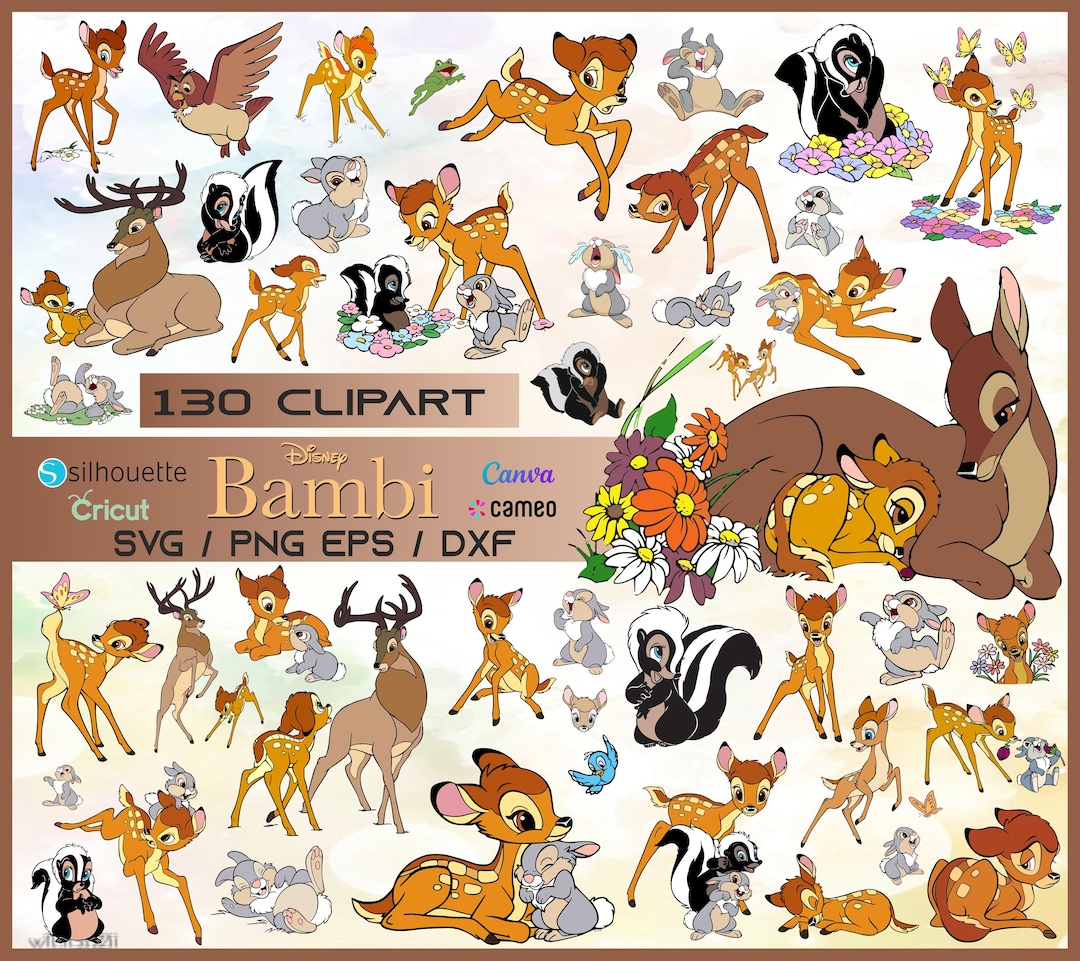 Bambi Clipart Bundle, Deer and Rabbit (svg, Png, Eps, Dxf) (digital ...
