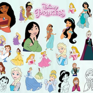 May include: A selection of Disney Princess illustrations, including characters such as Moana, Jasmine, and Elsa. The princesses are shown in their iconic attire, with a pink "Disney Princess" logo at the top.