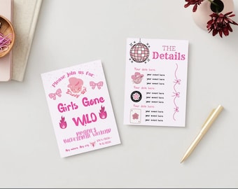 Faire-part pour enterrement de vie de jeune fille disco cowgirl • Thème western rose (modèle modifiable)