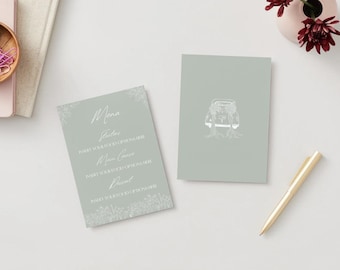 Modelo de menu de casamento verde sálvia | Design minimalista e elegante (Download instantâneo)