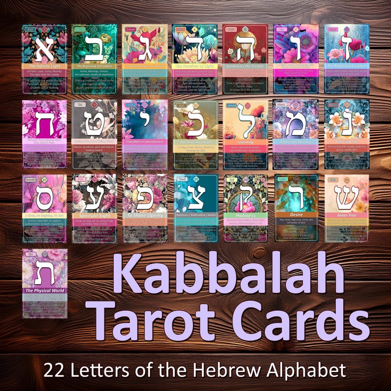 Kabbalah Tarot Printable 22 Hebrew Letters With Spiritual Explanations ...