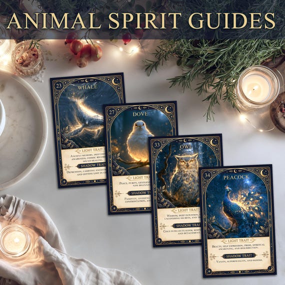 The Shadow & Light Animal Oracle Deck | 50 Printable cards | Animal spirit guides illustrations