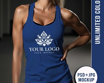 Tank Top Mockup | Female Gym Model | Racerback Next Level 1533 | Front | Training Fitness Workout | Unlimited Color Editing | PSD + JPEG