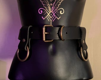Genuine Black Leather Festival Utility Belt | Handmade Steampunk Hip Belt Harness | Brass Belt for Festivals, Ren Faire, Cosplay, Travel