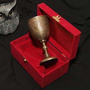 Personalized Engraved Brass Goblet – Medieval Chalice with Red Velvet Box