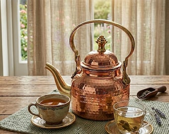 Personalized Hammered Copper Kettle, Handcrafted Turkish Teapot, Custom Engraved Vintage Kitchen Decor