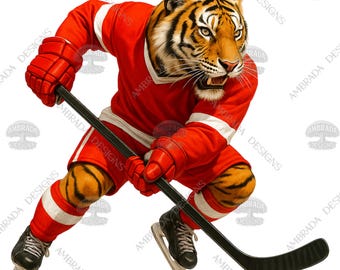 Tiger Hockey Players PNG Bundle | Ice Hockey Mascot Clipart | Sports Team Animal Graphic | Sublimation Digital Download