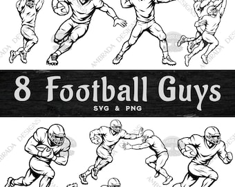 Football Player SVG PNG Bundle Digital Download, 8 Football Guys Clipart, Men Boys Quarterback Running Back Wide Receiver, Cricut Designs