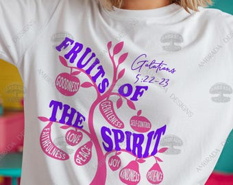 Cute Fruits of the Spirit SVG & PNG Digital Download | Galatians 5 22-23 | Distressed Spiritual Scripture Bible Verse | Cricut Sublimation