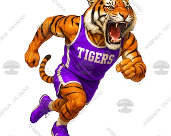 12 Running Tiger Mascots PNG Bundle Digital Download – Cross Country Track & Field Tigers Clipart, Sports Team Sublimation Design