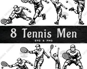 8 Tennis Men SVG PNG Bundle Digital Download, Male Tennis Player Clipart, Boys Sports Vector, Cricut Cut Files, Serve Backhand Forehand