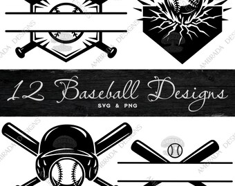 12 Baseball Softball Designs SVG PNG Bundle Digital Download, Lightning Thunder, Team Designs, Home Plate Bat Ball DIY Cricut Sublimation