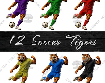 Tigers Soccer Player Mascot PNG Bundle Digital Download Clipart, Game Day Spirit Wear, Tiger Athlete Team Shirt Design