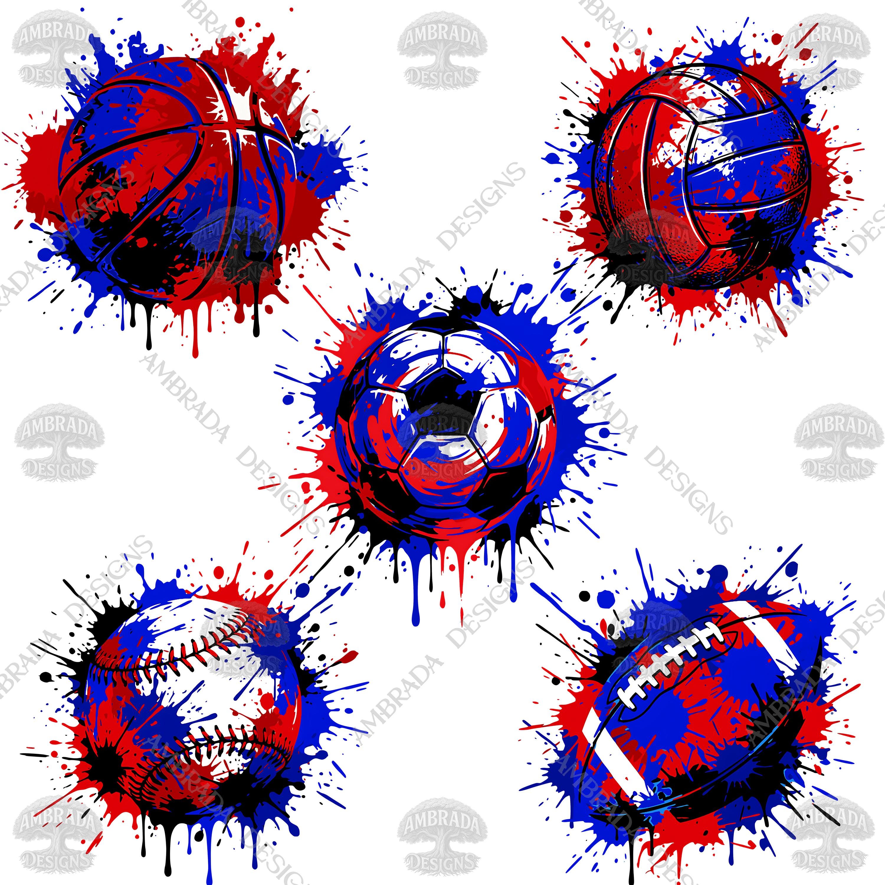 Red Splatter Football Blue & Red Sports Balls Paint Splatter SVG PNG Bundle | Football Soccer ...