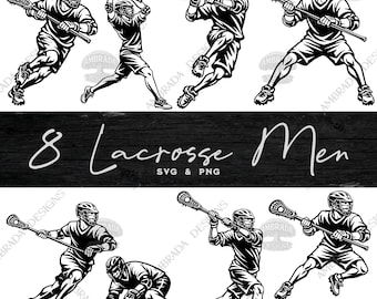 8 Boys Lacrosse Stick SVG PNG Bundle Digital Download, Male Lacrosse Players Clipart, Men Sports Vector Set, Cricut Silhouette Sublimation