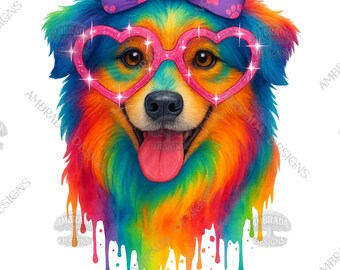 Cute Neon Paint Australian Shepard Princess PNG (Digital File)