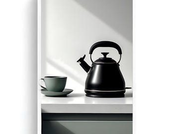 Vintage Kettle Print | Luxury Kitchen Wall Art | Sage Green Accent | Modern Neutral Decor | Kitchen Luxe Collection