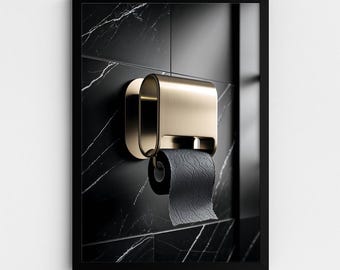 Lámina para portarrollos de papel higiénico / Decoración de lujo para el baño / Detalles dorados / Decoración en blanco y negro / Colección Bathroom Noir / Descarga digital