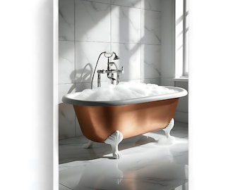 Lámina de bañera con patas / Arte de pared de lujo para baño / Toque de cobre cálido / Decoración de spa en tonos neutros / Colección de lujo para baño / Descarga digital