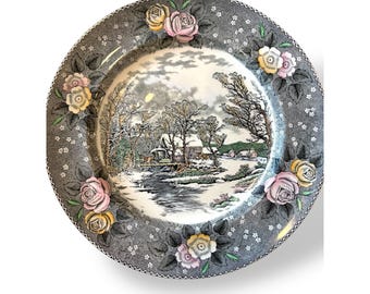 Adams "Winter in the Country The Old Grist Mill" 10" Dinner Plate Currier & Ivy