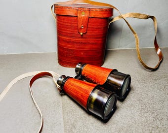 Antikes Messing-Fernglas mit Ledertasche - 10-fache Vergrößerung